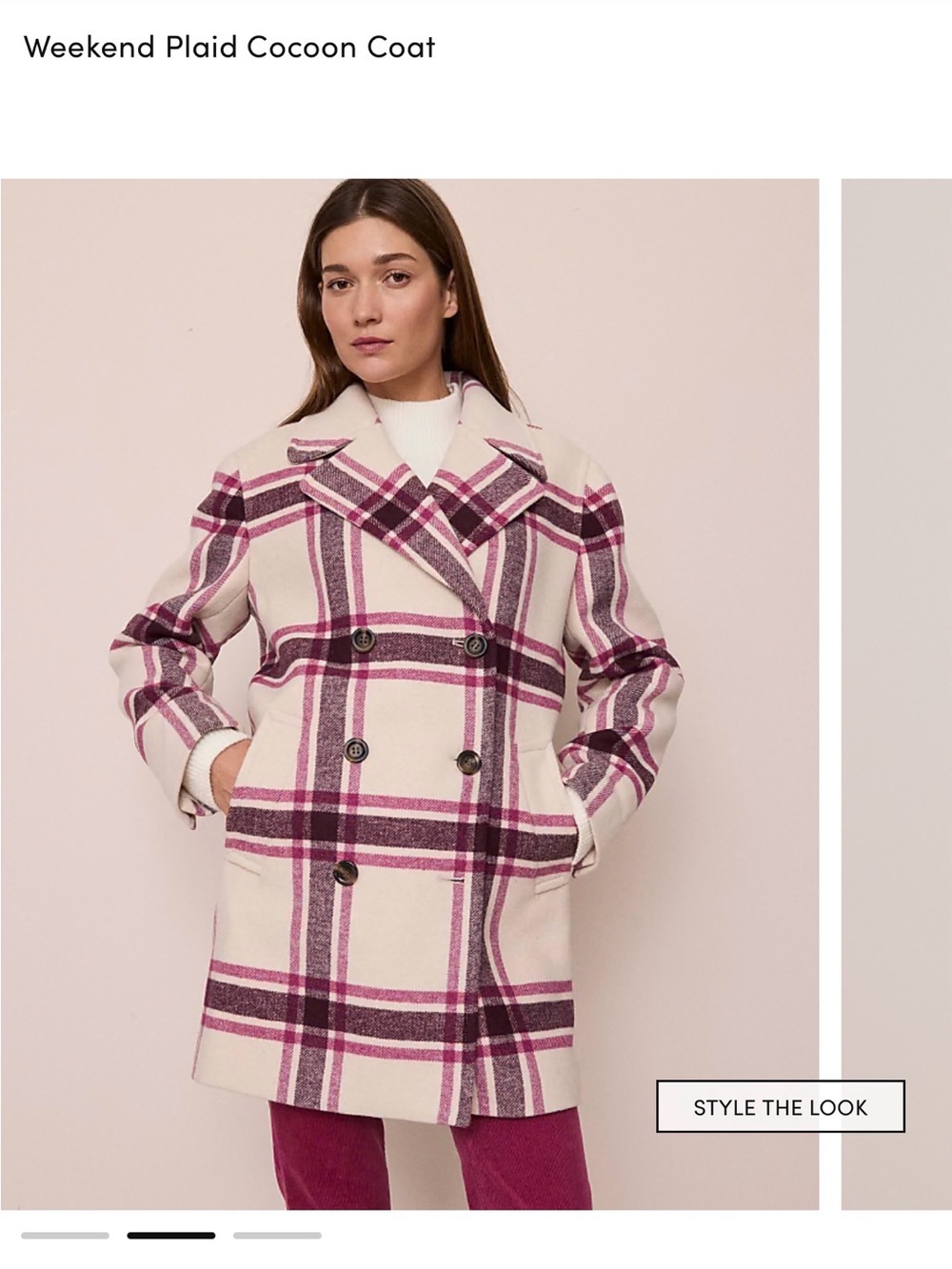 Ann Taylor Weekend Plaid Cocoon Coat - Cream & Magenta size XXL